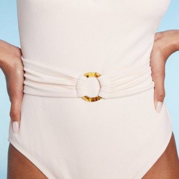 Shade & Shore Women's V-Neck One Piece Swimsuit Belted Swimwear, White XL - Picture 2 of 4